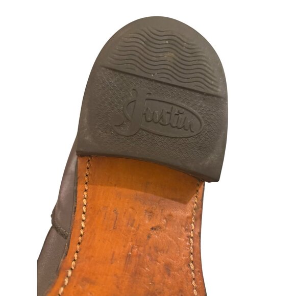 Justin 502 Vintage Gray Leather Lace-Up Combat Boots Stacked Heel Unisex 8 D - Picture 12 of 14